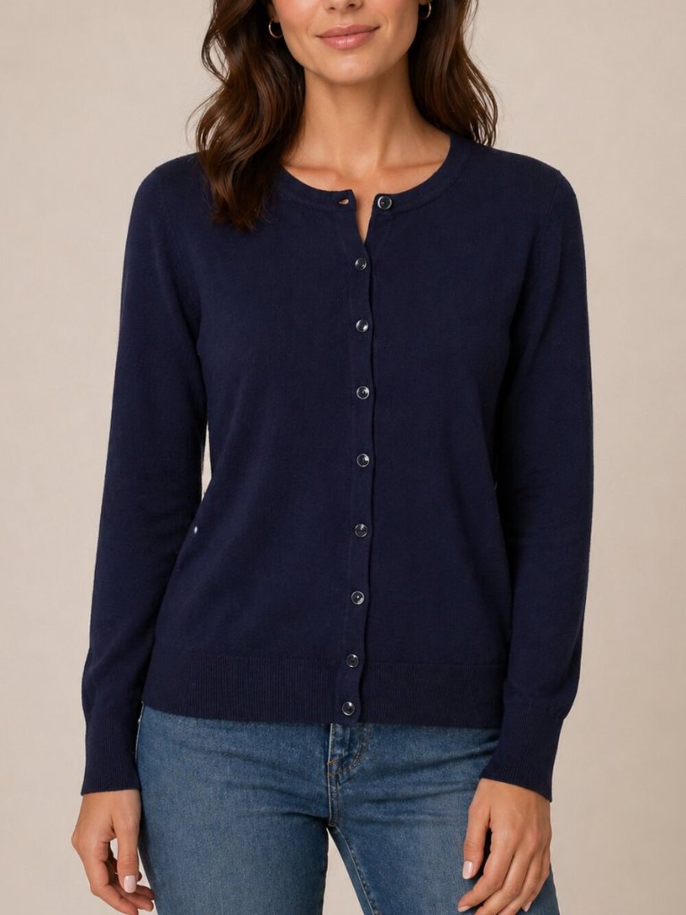 Melrose Chic Navy Cardigan Preppy Minimalist Button Front Sweater Size L